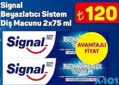 SİGNAL BEYAZLATICI SİSTEM DİŞ MACUNU 2X75 ML indirimli fiyat SİGNAL BEYAZLATICI SİSTEM DİŞ MACUNU 2X75 ML fiyat ve kampanya bilgisi